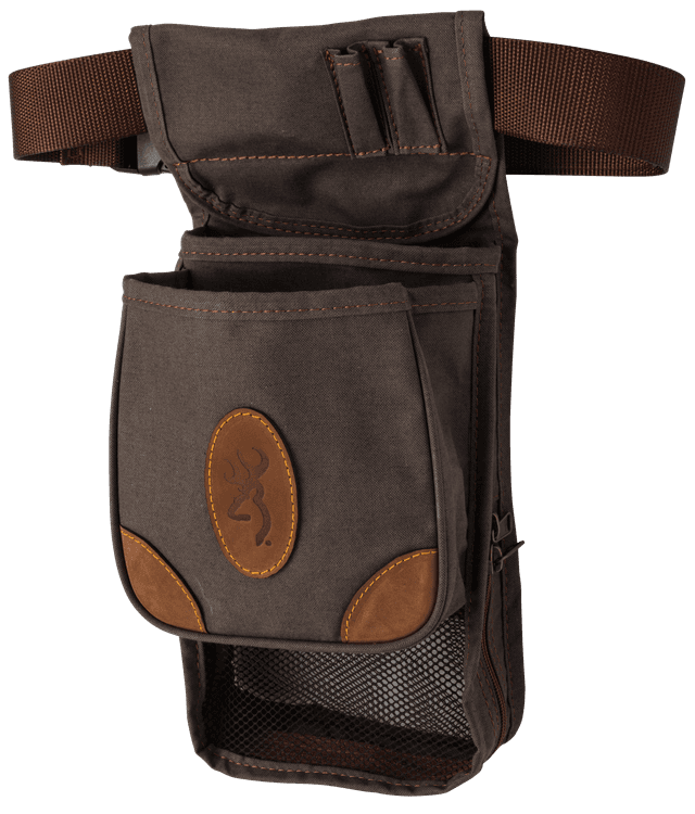 Browning 121388693 Lona Deluxe Shell Pouch Flint Canvas/Leather Belt Mount Adjustable