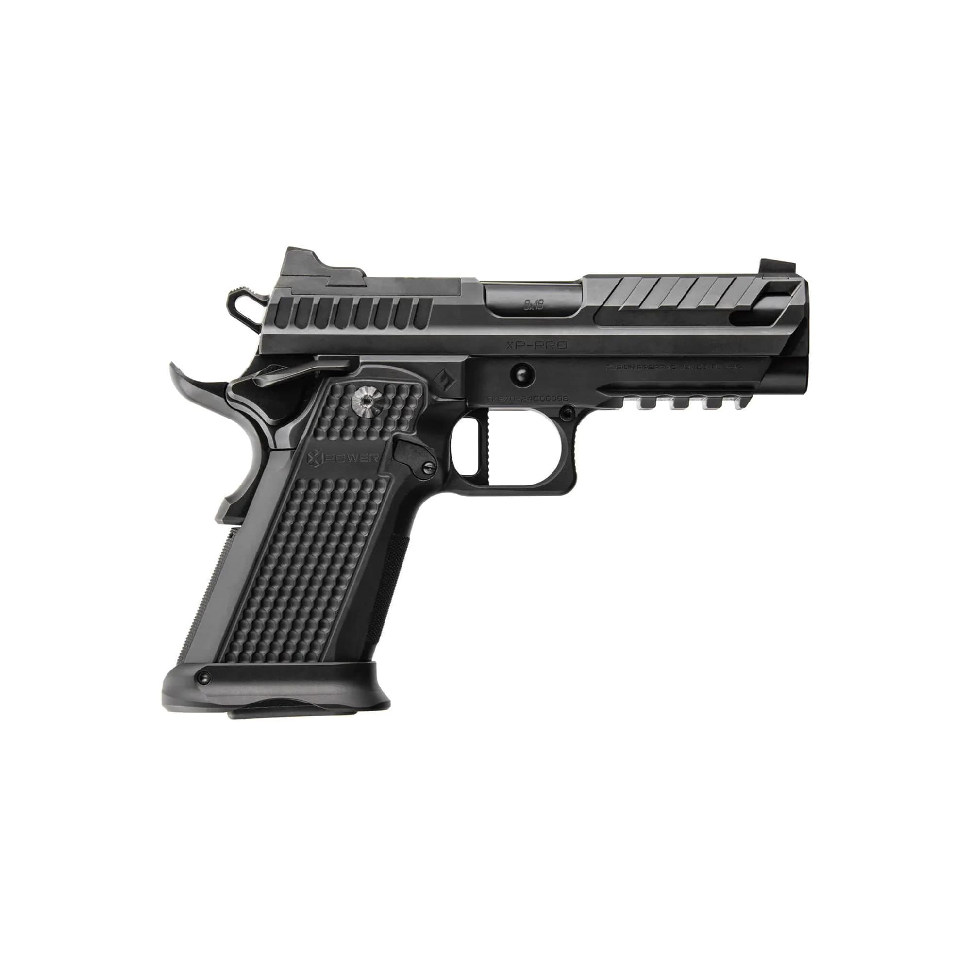 Fusion Firearms XP9BLK XP Pro 9mm Luger 17+1 4" Black Tennifer Bull Barrel, Black Optic Cut/Serrated/Vent Cut Slide, Black Steel Frame w/Beavertail & Picatinny Rail, Black Aluminum Grip