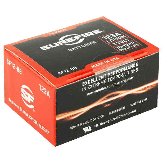 SureFire SF12BB 123A Batteries  Red/Black 3.0 Volts 1,550 mAh (12) Single Package Boxed