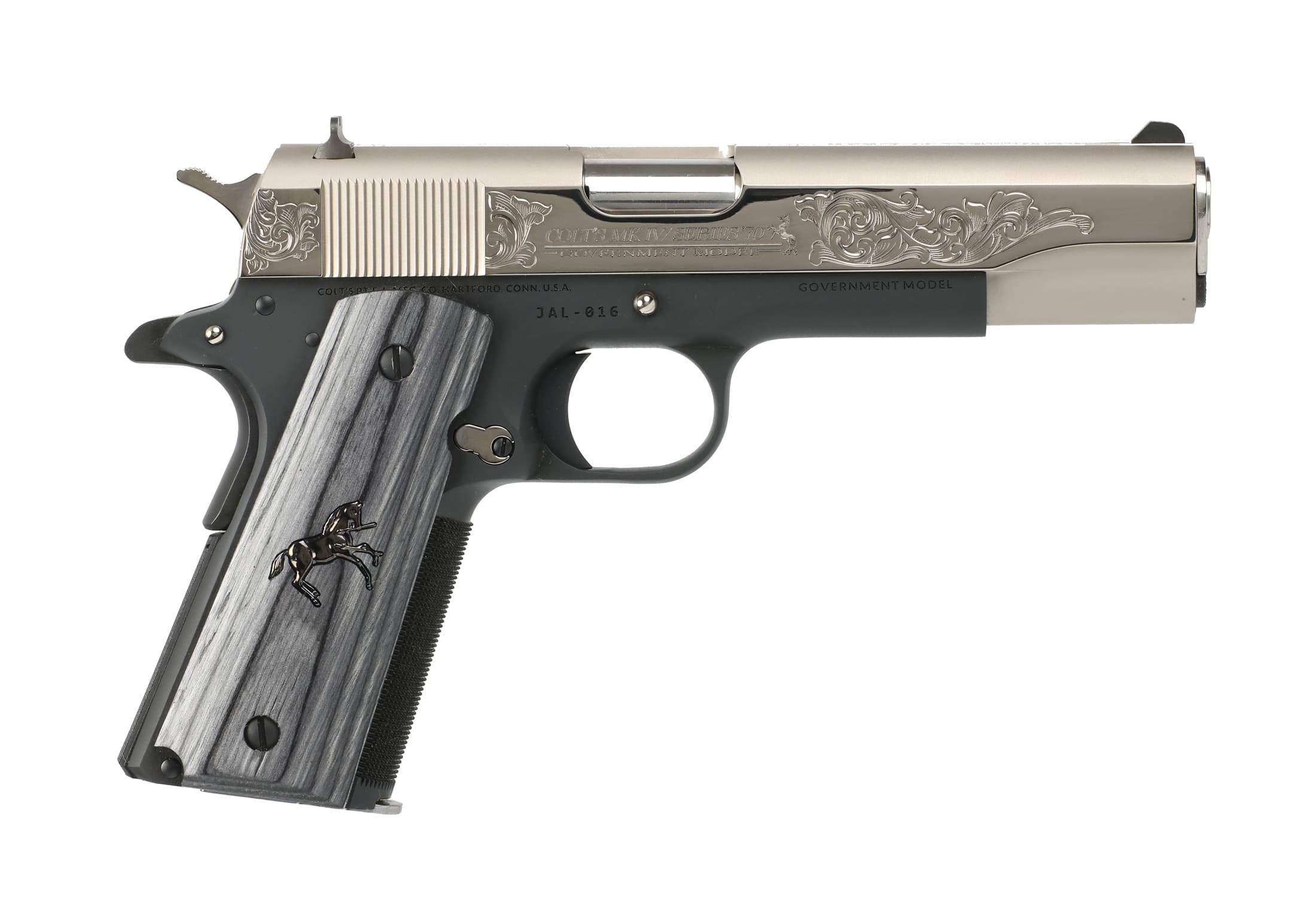 Colt 1911 JAL Dark Horse 38 Super 5 in 8 Round Polished Nickel