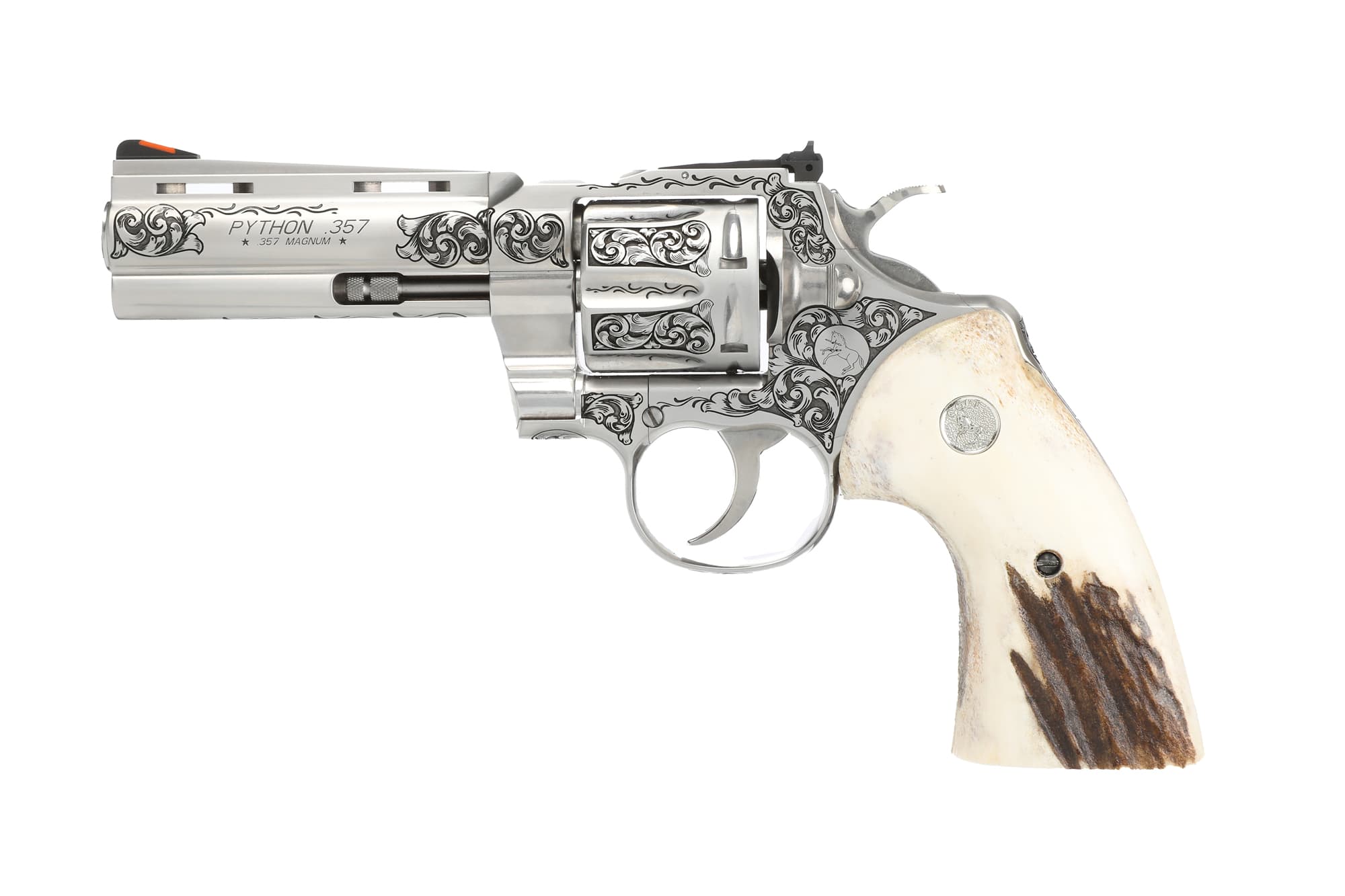 Colt Python .357 Magnum 4 Inch 6 Rounds Stainless Steel Engraved Stag Grip
