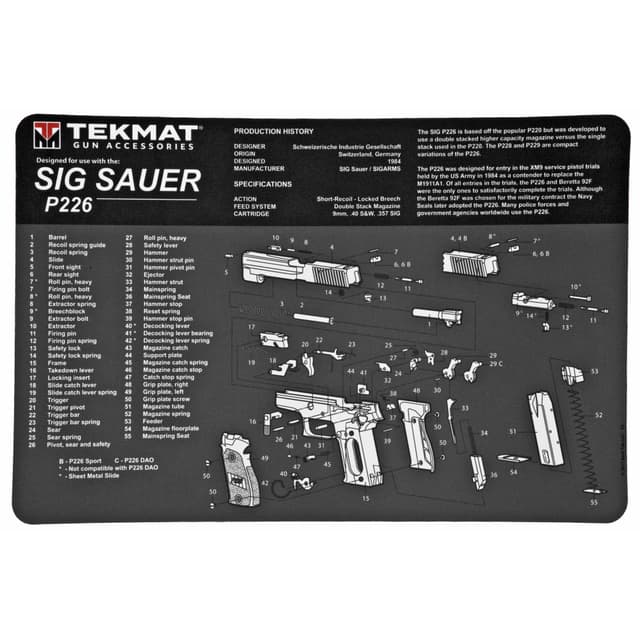 TekMat TEKR17SIGP226 Sig Sauer P226 Cleaning Mat Sig P226 Parts Diagram 11" x 17"