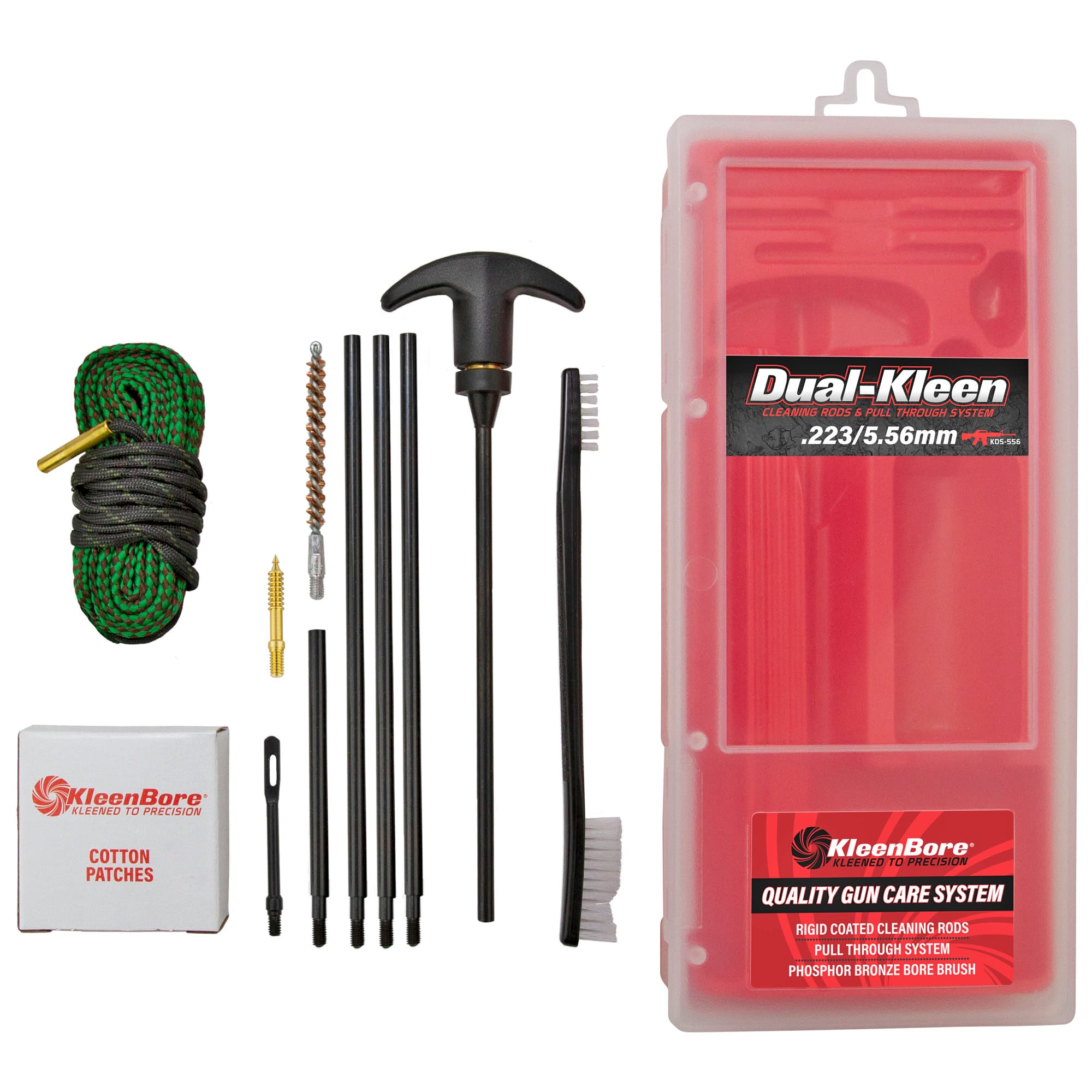 KleenBore KDS-556 Dual Kleen Rod & Pull Through Rope Cleaner .223/ 5.56mm Rifle 30" Steel Nylon Bristles Phosphor Bronze Bristles