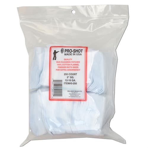 Pro-Shot 3250 Cleaning Patches  12-16 Gauge 3" Square Cotton Flannel 250 Pack