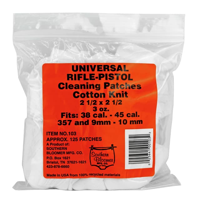 Southern Bloomer 103 Cleaning Patches Cotton 2.50" x 2.50" 130 Per Bag Rifle/Handgun