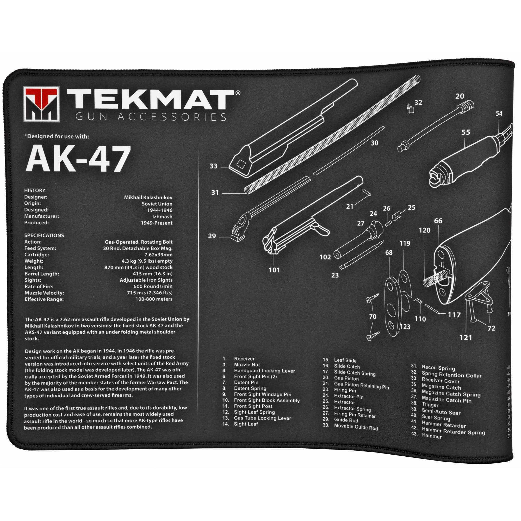 TekMat TEKR44AK47 AK-47 Ultra 44 Cleaning Mat AK-47 Parts Diagram 15" x 44"