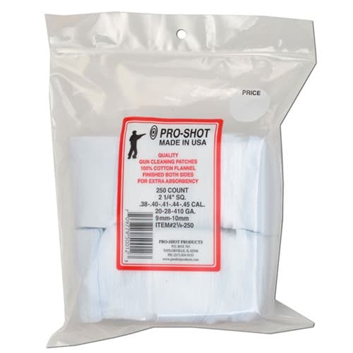 Pro-Shot 214250 Cleaning Patches .38 - .45 Cal/ .410 / 20 Gauge 2.25" Square Cotton Flannel 250 Pack