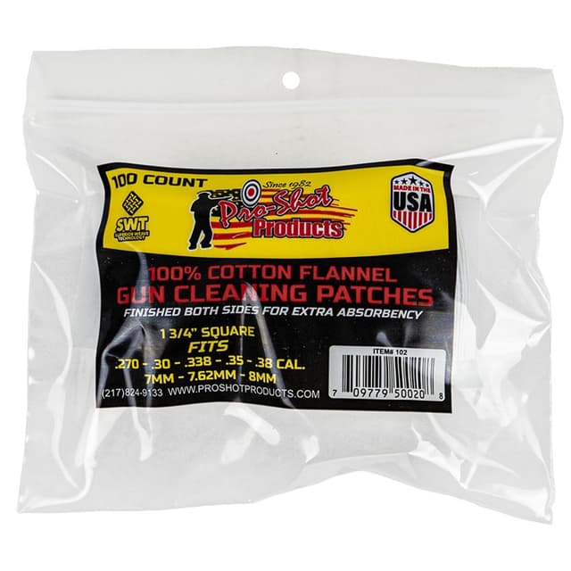 Pro-Shot 100% Cotton Flannel Patches .270 - .38 cal 100/ct