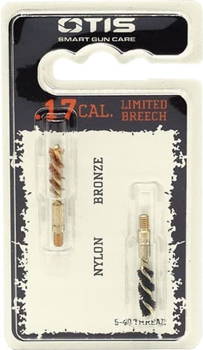 Otis FG317NB Bore Brush Set  17 HMR/177 Cal/177 WSM 5-40" Thread 1" Long Bronze/Nylon Bristles 2 Per Pkg