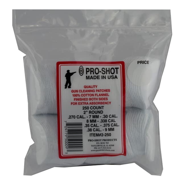 Pro-Shot 2250 Cleaning Patches .270 - .38 Cal 2" Round Cotton Flannel 250 Pack
