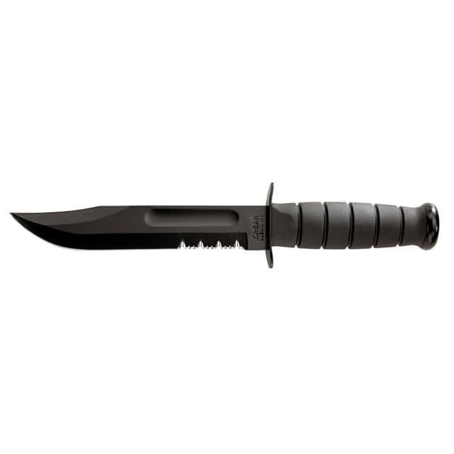 Ka-Bar 1214 Fighting/Utility  7" Fixed Clip Point Serrated Black 1095 Cro-Van Blade, Black Kraton G Handle, Includes Sheath