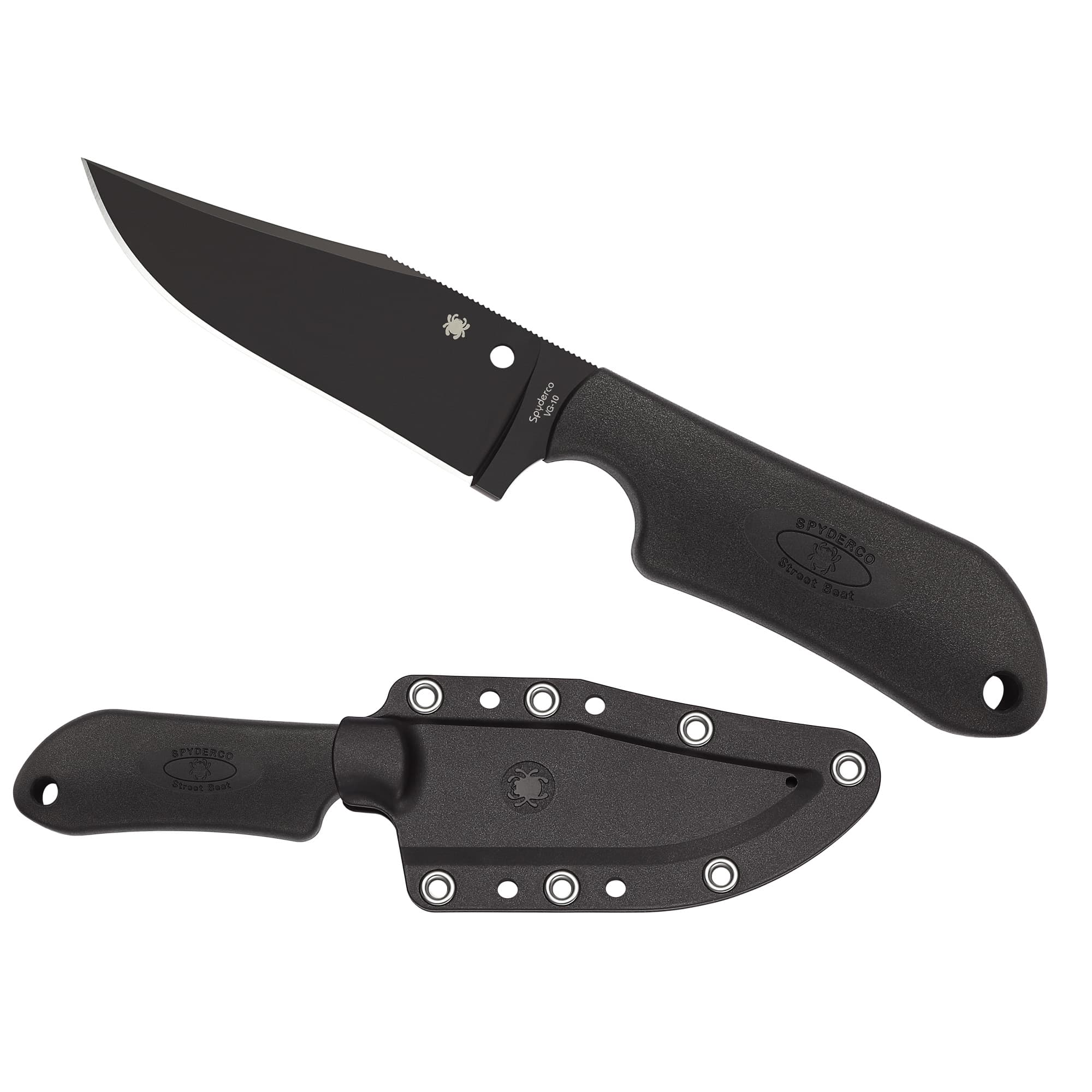 Spyderco FB15PBBK Street Beat 3.51" Fixed Bowie Plain Black DLC VG-10 SS Blade/Black Textured FRN Handle