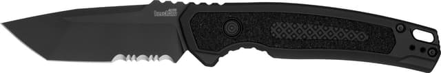 Kershaw 7105 Launch 16 Automatic 3.45" Folding Tanto Part Serrated Plain Black Cerakote CPM M4 Steel Blade, Black Cerakote Aluminum Handle