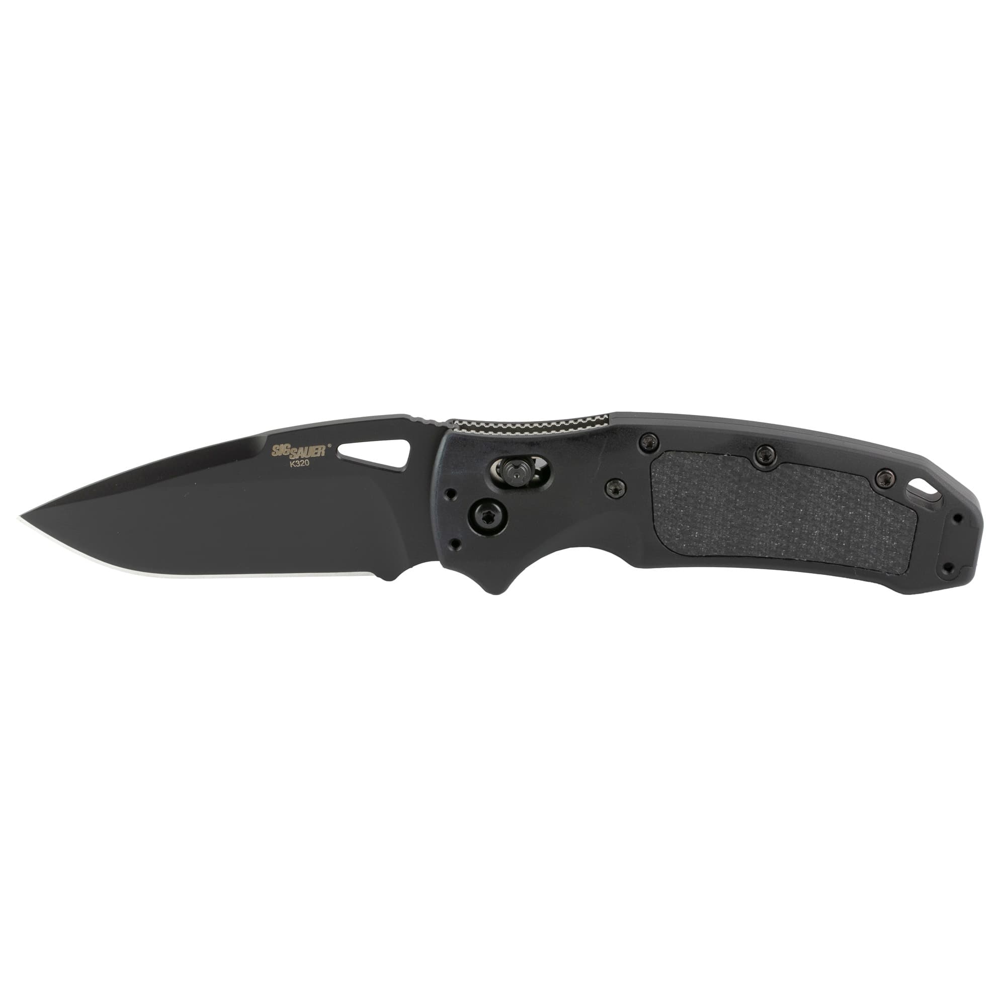 Hogue SIG K320 AXG Pro Folding Knife 3.5" Drop Point - Black Cerakote Finish - Matte Black Alum Frame & Solid Black G10 Insert