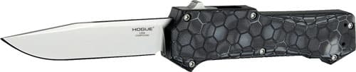 Hogue Compound OTF Automatic: 3.5" Clip Point Blade -Tumbled Finish G-Mascus Black G10 Frame