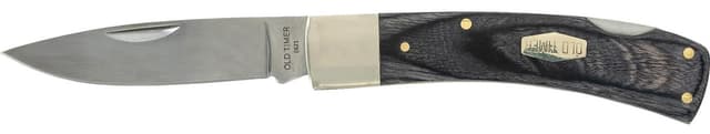 Old Timer 1135989 Heritage Series Bruin 50th Anniversary 2.80" Drop Point Plain D2 Steel Blade 3.70" Black Wood Laminate Handle