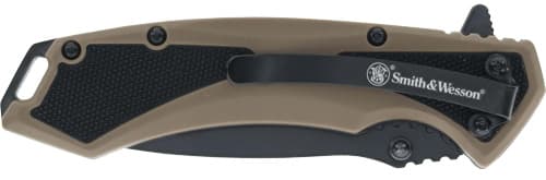 Smith & Wesson Extreme Ops Spring Assist Folding Knife 3-1/4" Drop Point Blade Black Tan