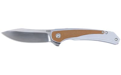 CRKT 6070 Padawan  3.01" Folding Wharncliffe Plain Brushed Satin 14C28N Steel Blade, SS w/G10 Coyote Tan Overlays Handle
