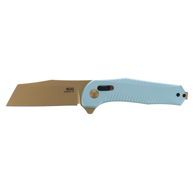 SOG Knives Diverge XR Folding Knife 3" Sheepsfoot Blade Gold and Light Blue Blister Pack