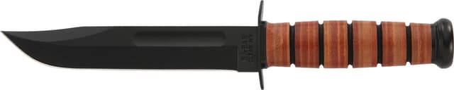 Ka-Bar 1217 USMC Fight/Utility 7" Fixed Clip Point Plain Black 1095 Cro-Van Blade. Brown Leather Handle. Includes Sheath
