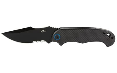 CRKT 7920K P.S.D.  3.63" Folding Recurve Veff Serrated Black EDP 4116 Stainless Steel Blade/ Black w/Blue Backspacer G10/Carbon Fiber Handle Includes Pocket Clip