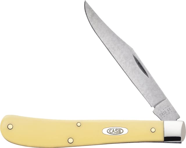 Case 031 S Trapper Slimline 3.25" Folding Clip Point Plain Tumble Polish Chrome Vanadium Steel Blade Yellow Synthetic Handle