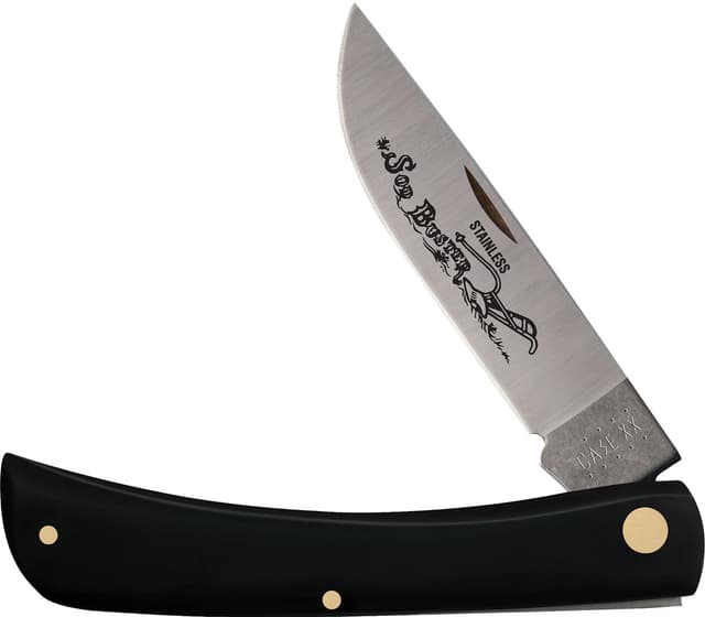 Case 00092 Sod Buster 3.70" Folding Skinner Plain Etched As-Ground Tru-Sharp SS Blade/Smooth Black Synthetic Handle