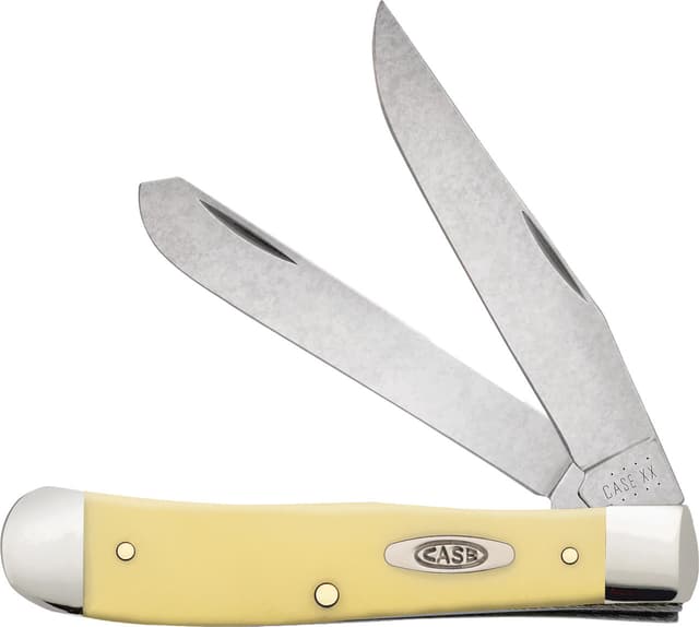 Case 00161 Trapper 3.25"/3.27" Folding Clip Point/Spey Plain Tumble Polish Chrome Vanadium Steel Blade/Yellow Synthetic Handle