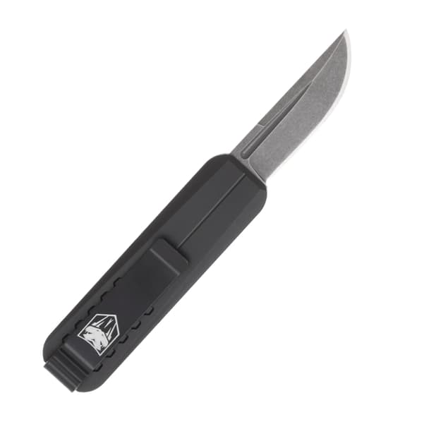 CobraTec Knives CALI928SBBLKDNS California 928SB 1.75" OTF Drop Point Plain Stonewashed D2 Steel Blade/ Black Anodized Aluminum Handle Includes Pocket Clip/Pouch