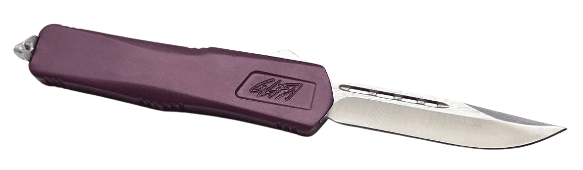 Great Lakes Firearms GLKMDSMTCHY GLFA  Medium 3.50" OTF Plain Steel Blade, Black Cherry Cerakote Aluminum Handle