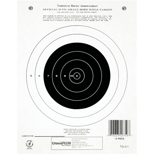 Champion Targets 40759 NRA (National Rifle Association) Targets, 50 Yard Single Bullseye, 12 Pack