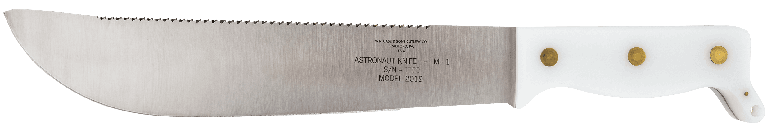Case 12019 Astronaut M-1 Commemorative 11.75" Fixed Machete Plain/Saw As-Ground High Carbon Steel Blade/Smooth White Synthetic Handle