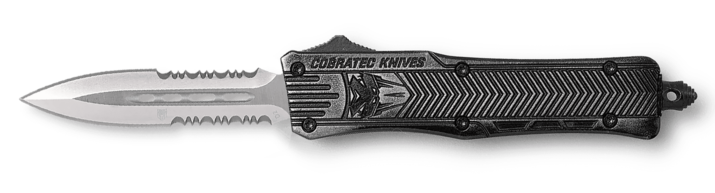 CobraTec Knives SSWCTK1SDAG2SS CTK-1  2.75" OTF Part Serrated D2 Steel Blade/Stonewashed Aluminum Handle Features Glass Breaker Includes Pocket Clip