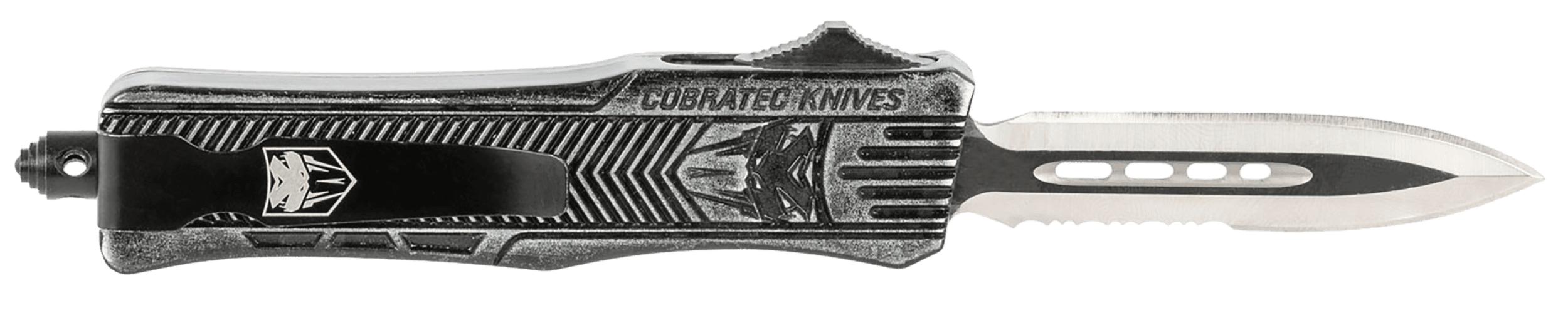CobraTec Knives SSWCTK1SDAG1SS CTK-1  Small 2.75" OTF Dagger Part Serrated D2 Steel Blade/ Stonewashed Aluminum Handle Features Glass Breaker Includes Pocket Clip
