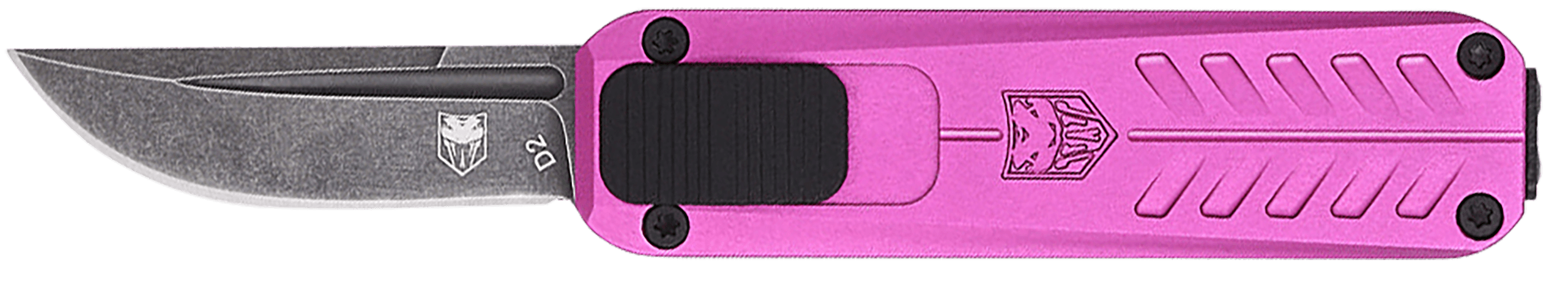 CobraTec Knives CALI928SBPURDNS California 928SB 1.75" OTF Drop Point Plain Stonewashed D2 Steel Blade/ Purple Anodized Aluminum Handle Includes Pocket Clip/Pouch
