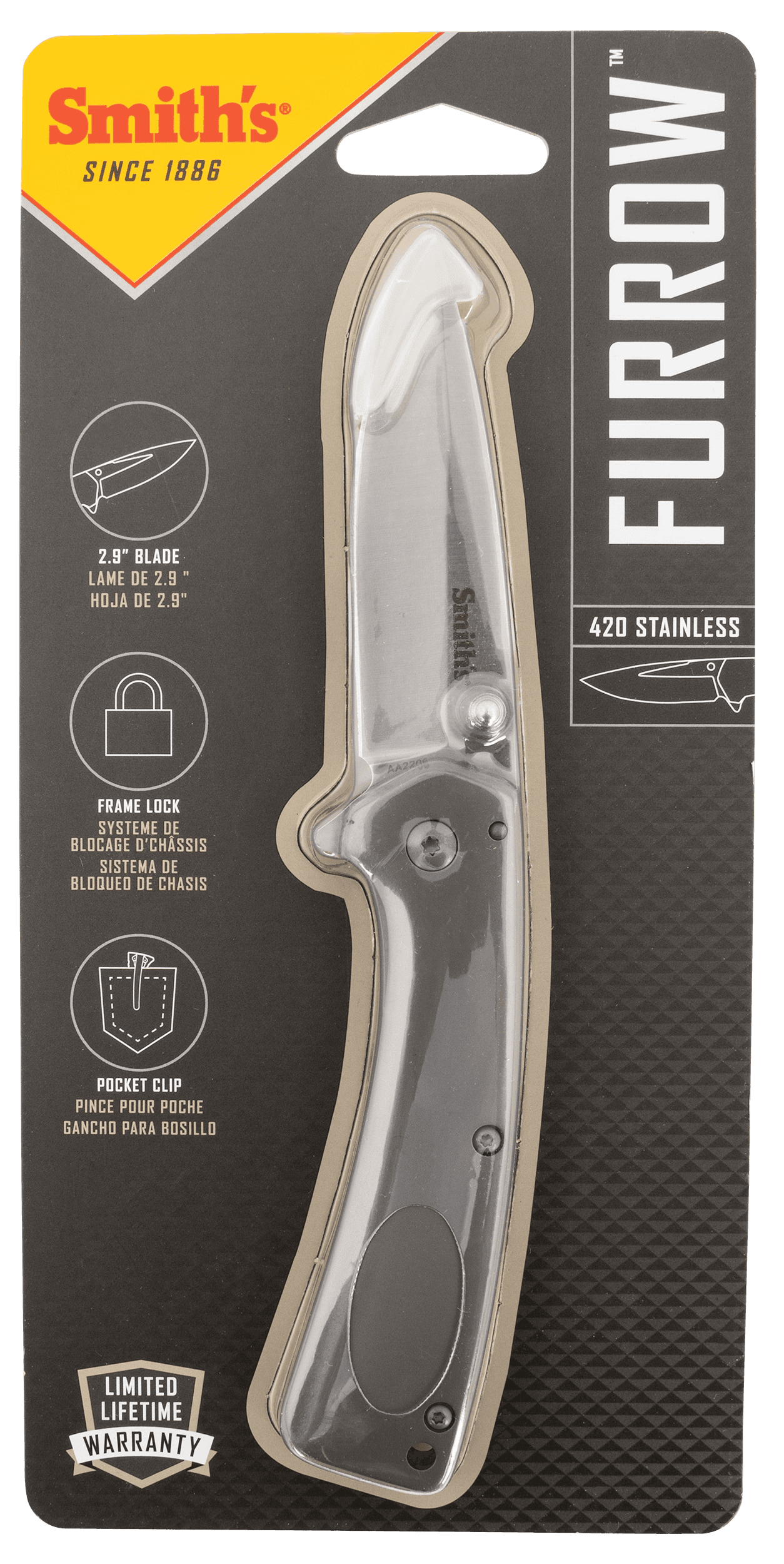 Smiths Products 51008 Furrow  2.90" Folding Drop Point Plain Satin Titanium Coated Stainless Steel Blade/Stainless Steel Handle Includes Pocket Clip