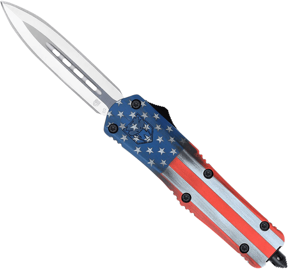 CobraTec Knives MCUSAFS3DAGNS FS-3 American Flag Medium 3" OTF Dagger Plain Satin D2 Steel Blade, 5" US Flag Aluminum Cerakoted Handle