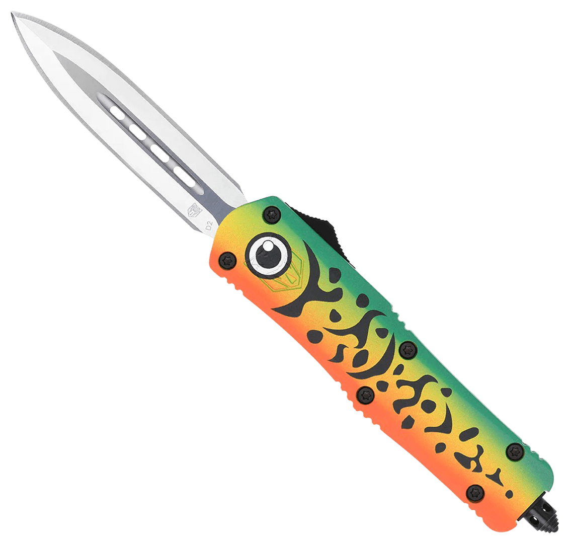 CobraTec Knives MFLGNFS3DAGNS FS-3 Fishing Lure Medium 3" OTF Dagger Plain Satin D2 Steel Blade, 4.50" Green Fishing Lure Aluminum Cerakoted Handle