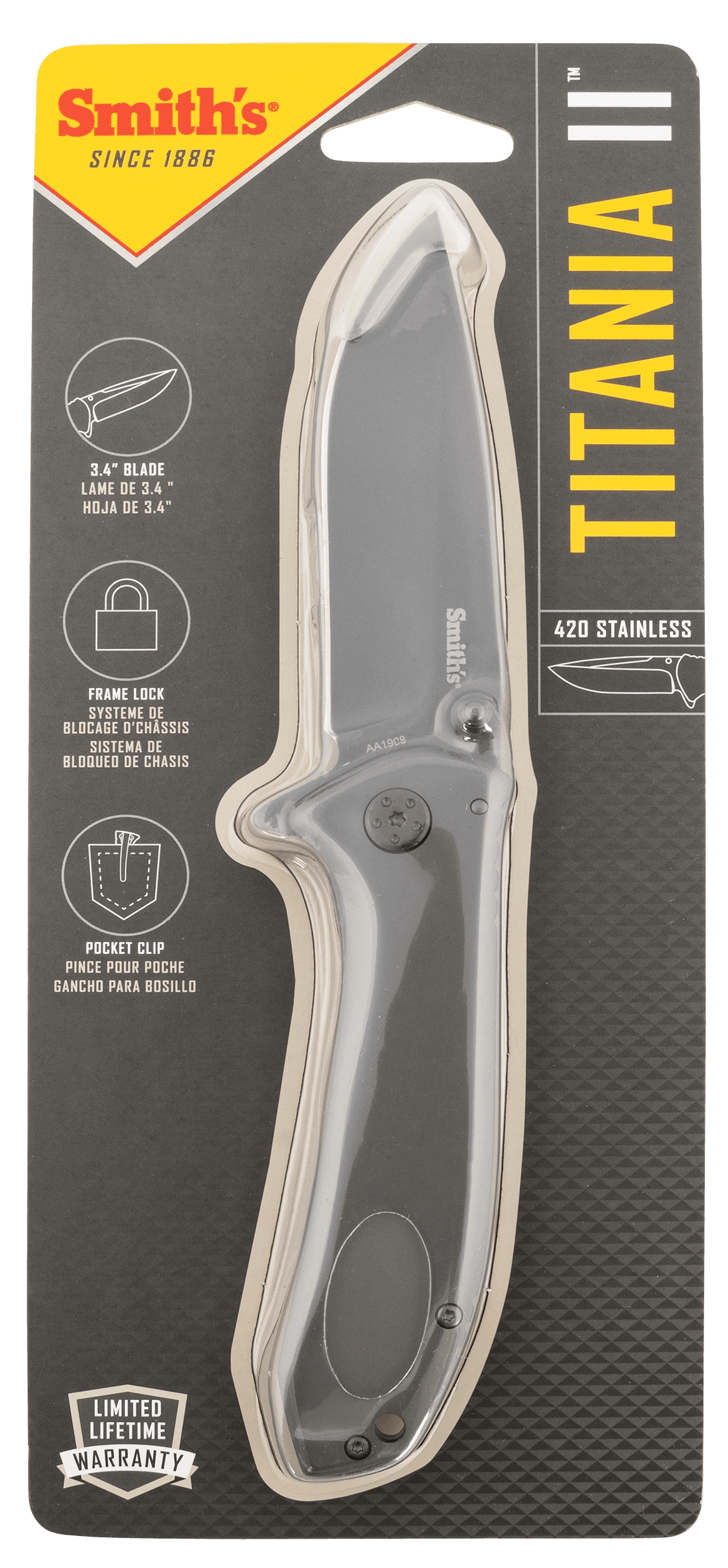 Smiths Products 51010 Titania II 3.50" Folding Drop Point Plain Satin Titanium Coated Stainless Steel Blade/Stainless Steel Handle Includes Pocket Clip