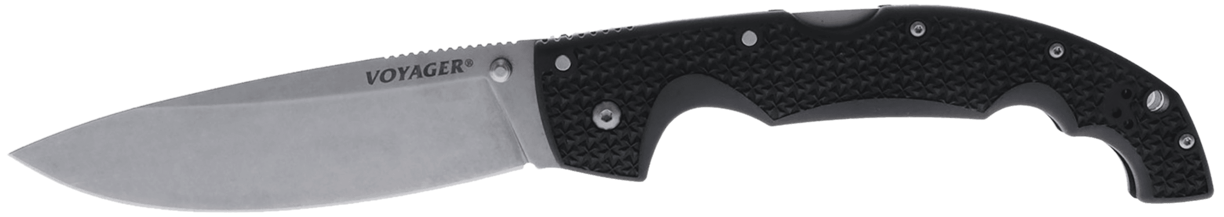 Cold Steel CS29AXB Voyager XL 5.50" Folding Drop Point Plain Stonewashed AUS-10A SS Blade/6.75" Black Textured Griv-Ex Handle Includes Belt Clip