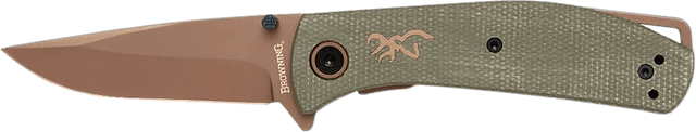 Browning 3220516 Trailside EDC Small 3" Folding Modified Drop Point Plain Titanium Finish D2 Steel Blade, Green Micarta Handle