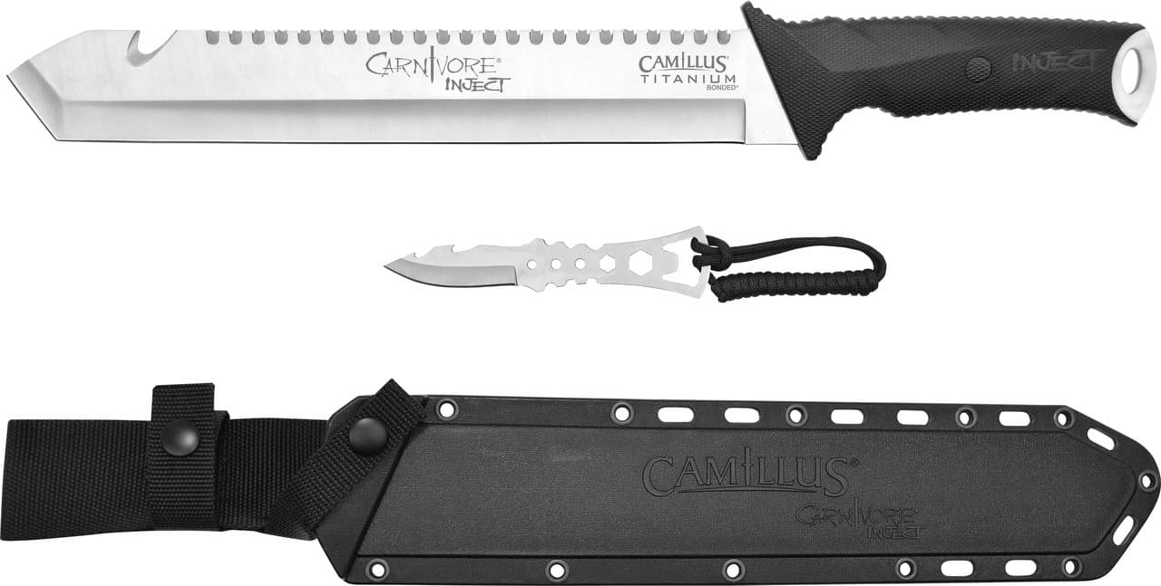 Camillus 19818 Carnivore  12" Silver Ti Bonded 440 SS Blade, Camo ABS Handle, 18" Long  Includes Sheath