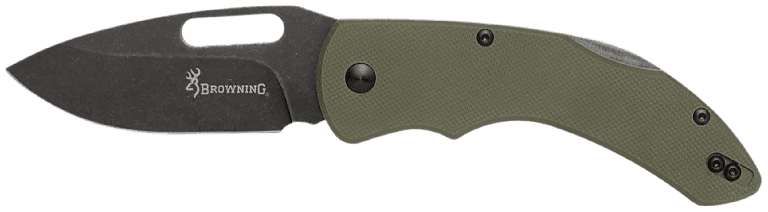 Browning 3220506 Hidden Hollow  EDC Large 3" Folding Drop Point Plain Black Oxide Stonewashed D2 Steel Blade, OD Green G10 Handle