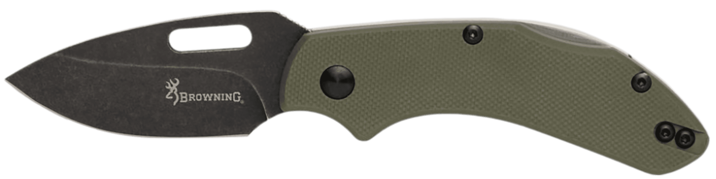 Browning 3220504B Hidden Hollow  EDC Small 2.25" Folding Drop Point Plain Black Oxide Stonewashed D2 Steel Blade, OD Green G10 Handle, Box Pkg