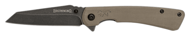 Browning 3220512 Branded Rock EDC 3" Folding Wharncliffe Plain Black Stonewashed 7Cr17MoV SS Blade, Flat Dark Earth G10 Handle