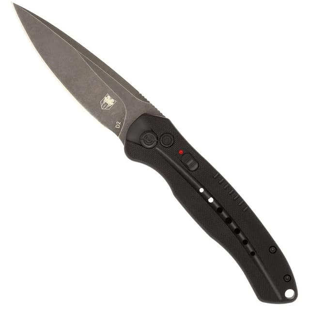 CobraTec Knives BLKDIABLOAUTO Diablo 3.50" Folding Black Stonewashed D2 Steel Blade, 4.75" Black Textured G10 Scales Handle