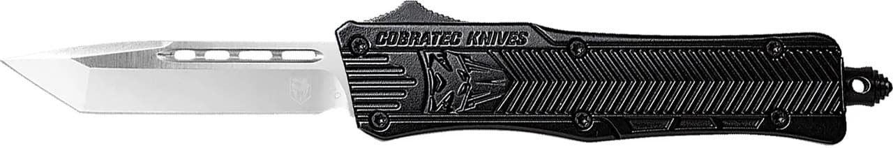 CobraTec Knives MBSTK1MTNS CTK-1  Medium 3" OTF Tanto Plain D2 Steel Blade/Black Aluminum Handle Features Glass Breaker Includes Pocket Clip