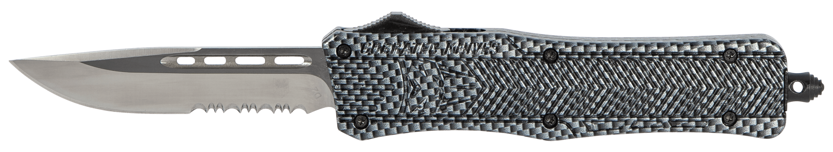 CobraTec Knives MSCFTK1MDS CTK-1  Medium 3" OTF Drop Point Part Serrated D2 Steel Blade/ Carbon Fiber Aluminum Handle Features Glass Breaker Includes Pocket Clip