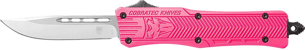 CobraTec Knives SPKCTK1SDNS CTK-1 Small 2.75" OTF Drop Point Plain D2 Steel Blade/Pink Aluminum Handle Features Glass Breaker Includes Pocket Clip