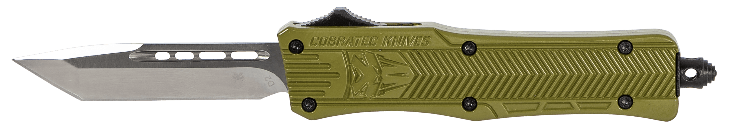 CobraTec Knives SODCTK1STNS CTK-1  Small 2.75" OTF Tanto Plain D2 Steel Blade/OD Green Aluminum Handle Features Glass Breaker Includes Pocket Clip